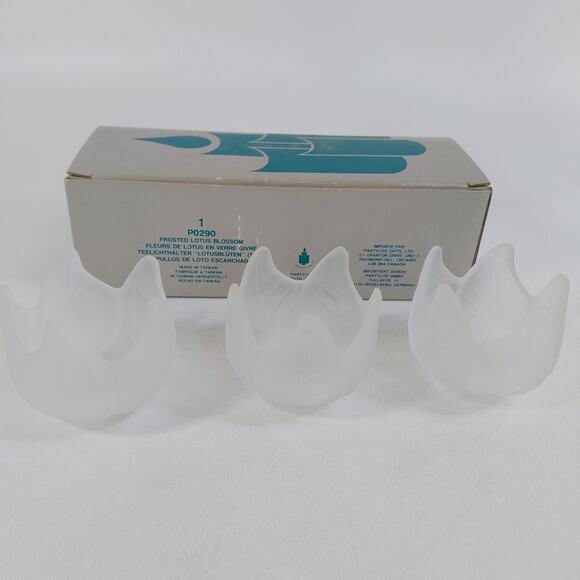 Partylite P0290 Frosted Lotus Blossom Candle Holders Set of 3 Glass NEW - Picture 1 of 7